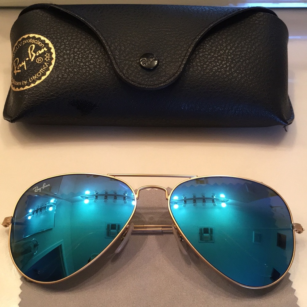 Authentic Ray-Ban blue mirrored Aviators